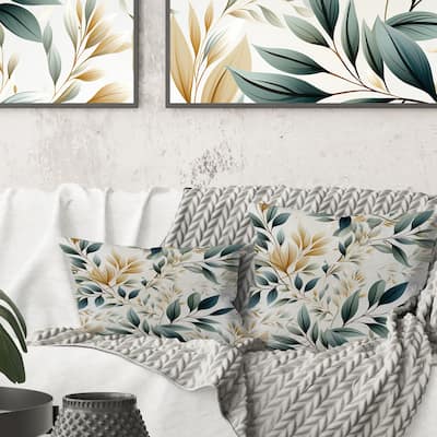 Designart "Neutral Leaves" Plants Printed Throw Pillow