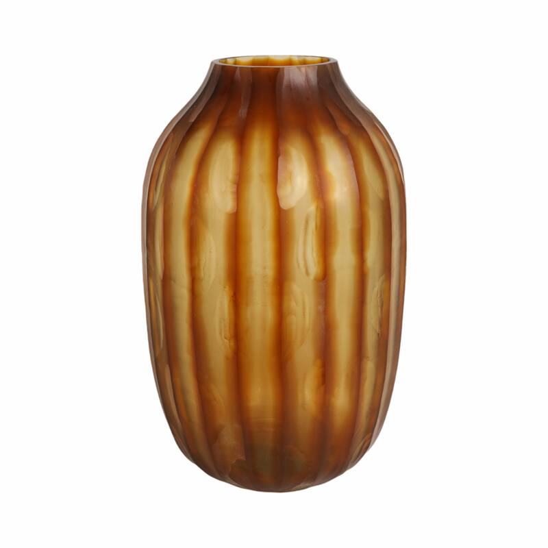 Glass Large Vertical Ribbed Decorative Vase - Brown