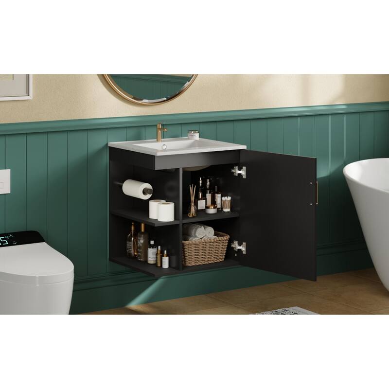 Roomfitters 20 Inch Wall Mounted Bathroom Vanity & Side Cabinet Combo, Floating Storage Station with Sink