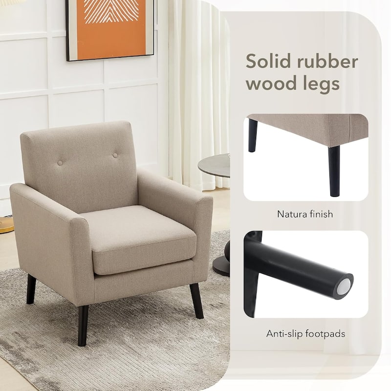 Mid-Century Accent Chairs, Modern Living Room Chairs with Linen Fabric(Set of 2)