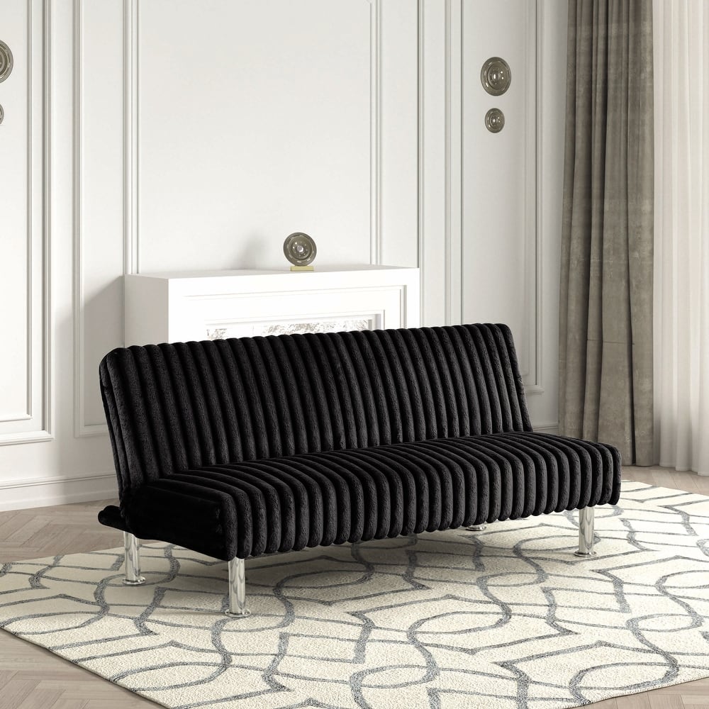 Furniture of America Draper I Modern Chenille Channel Tufted Fabric Futon Sofa Bed