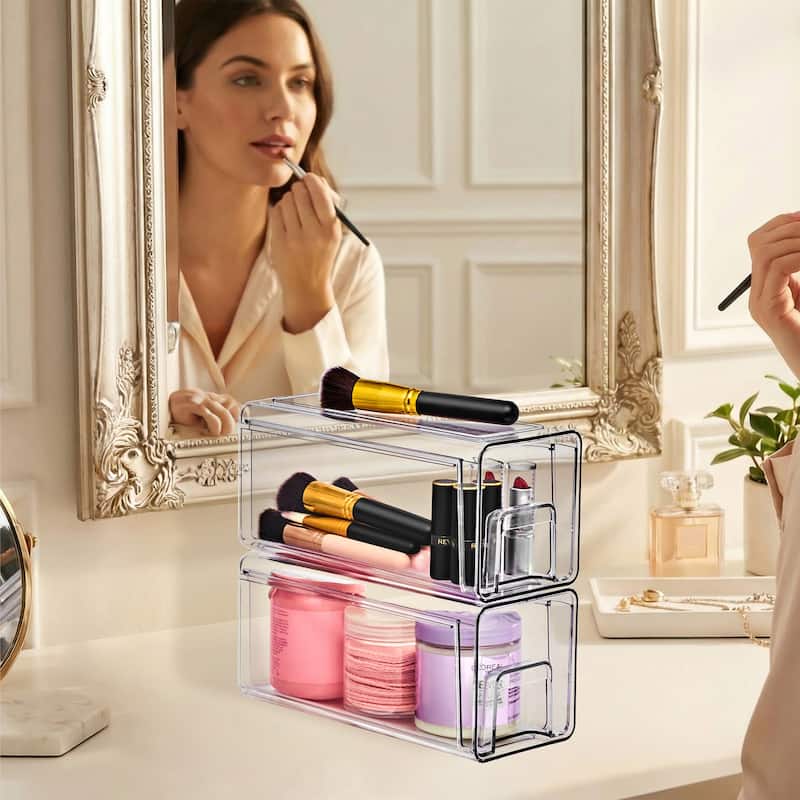 Sorbus Clear Stackable Storage Drawers Case with Handles - for Bathroom, Cabinet, Medicine & Baby Bottle Storage