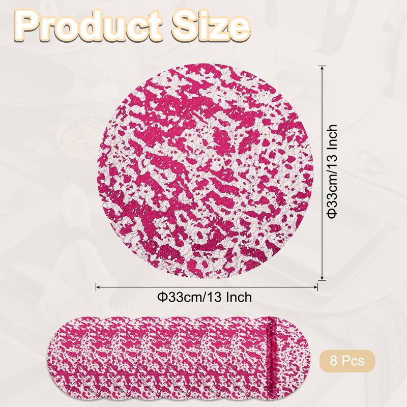 8Pcs Disposable Round Placemats, 13" Metallic Glitters Foil Mesh Mats - Rose Red