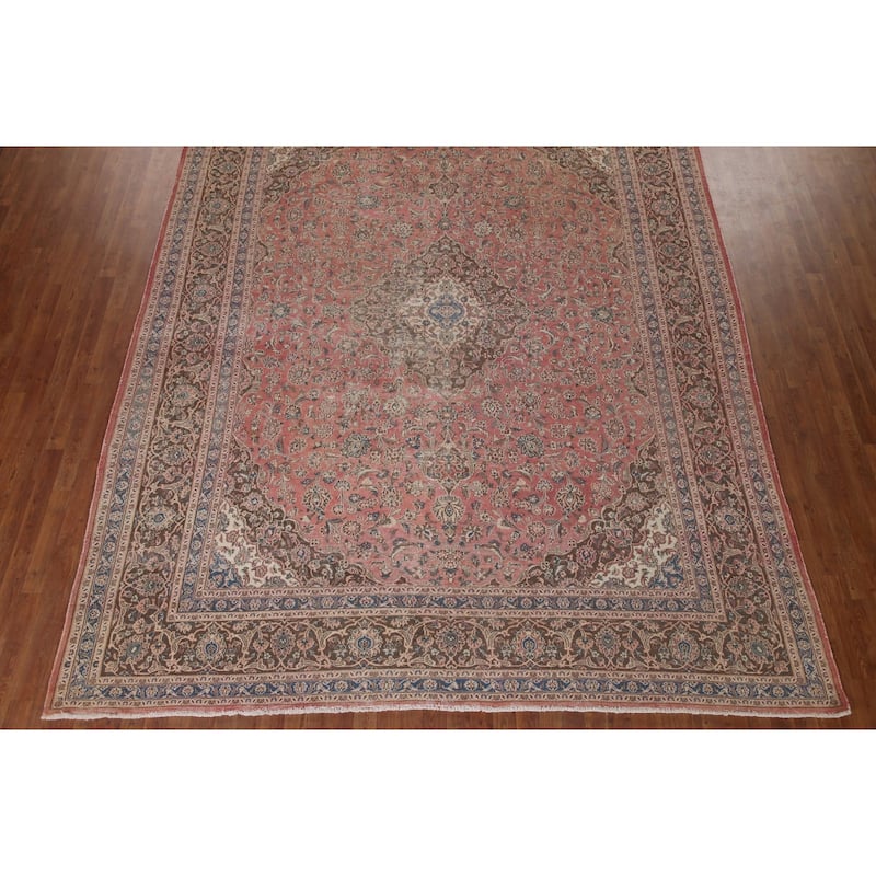 Distressed Mashad Persian Vintage Area Rug Hand-knotted Wool Carpet - 9'9" x 12'7"