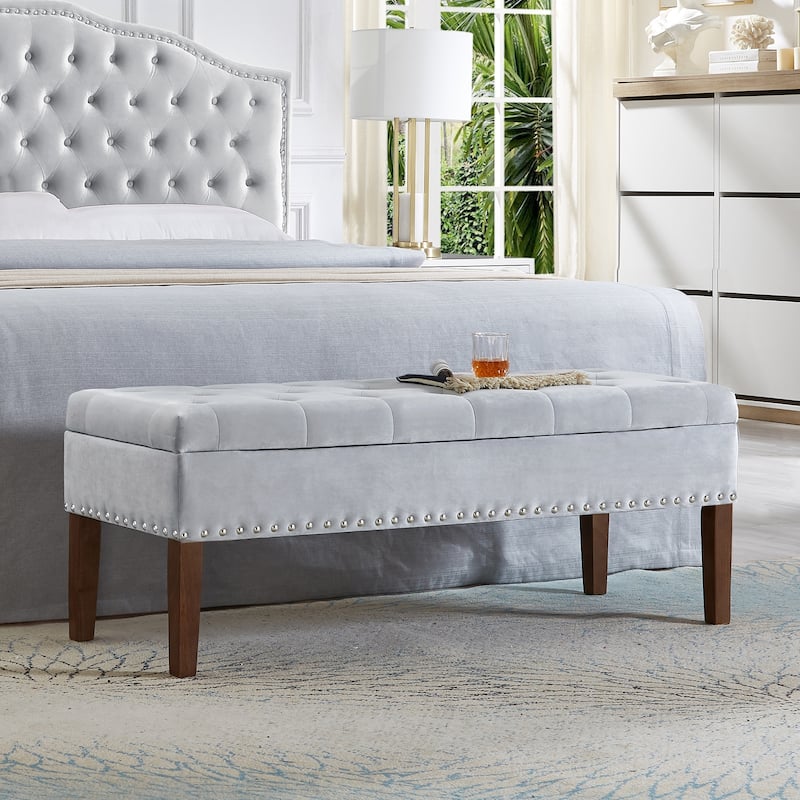 Tufted Bench with Storage - Gray