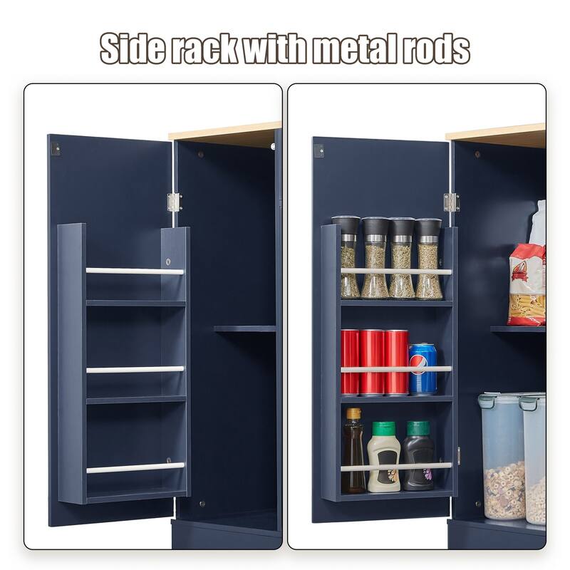 53'' Kitchen Storage Islands with Drawers and Trash Can Storage for Kitchen & Dining. Modern Farmhouse Design, Navy Blue