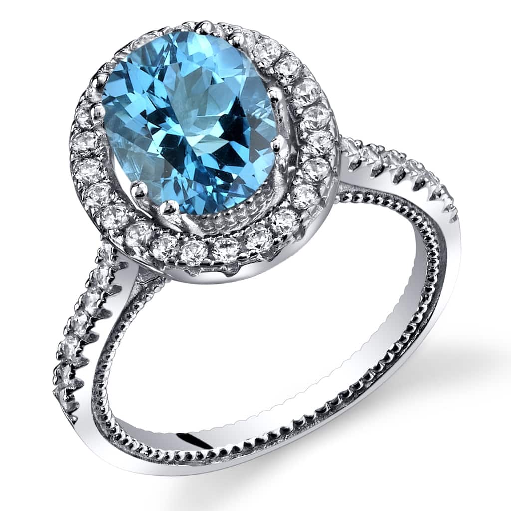Oravo Sterling Silver 2 ct Swiss Blue Topaz Halo Ring