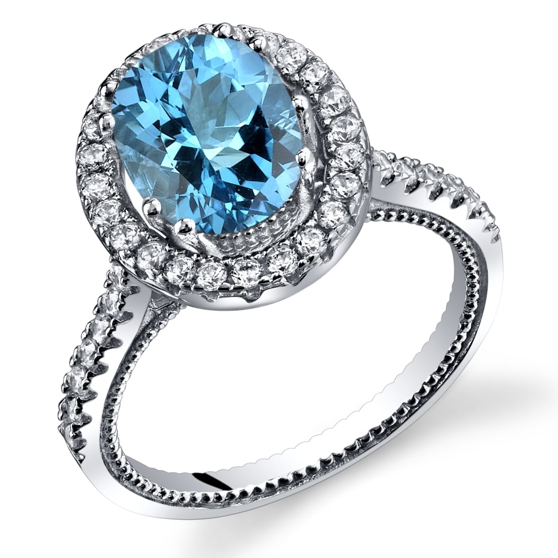 Oravo Sterling Silver 2 ct Swiss Blue Topaz Halo Ring