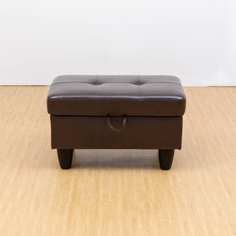 Brown Faux Leather Living Room Ottoman with Storage Space