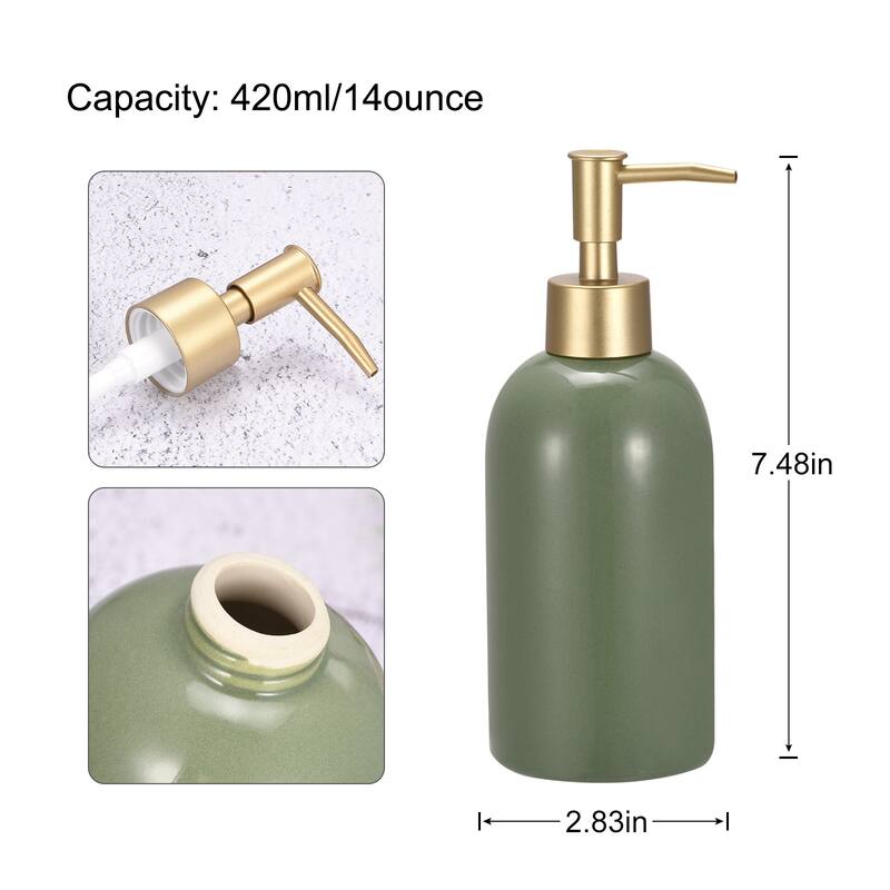Soap Dispenser-14Oz Ceramic Dish Hand Soap Dispenser with Stainless Steel Pump for Kitchen Bathroom - Green