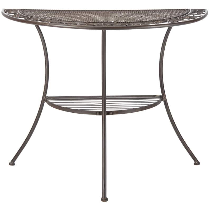 SAFAVIEH Outdoor Jaquelin Victorian Iron 2-Tier End Table - 39" W x 21" D x 32" H - 39Wx21Dx32H - Rust