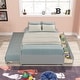 preview thumbnail 16 of 16, Simple Platform Bed Full Size Wood Bed Frame with Twin Trundle and 2 Drawers Suit for Kids Bedroom, No Box Spring Needed Grey