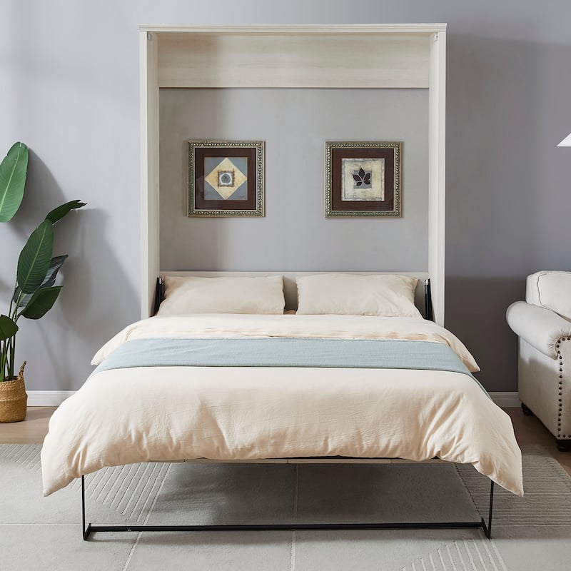 Space-Saving Modern Murphy Bed with Dual Piston Lift - Foldable Platform Bed Convertible Hidden Cabinet Design Cube Cabinet Bed