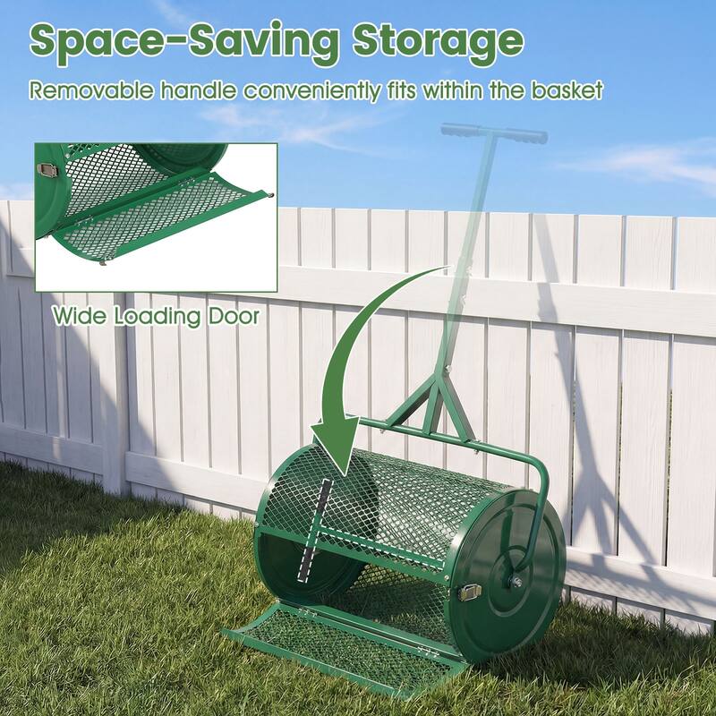 Gymax 24'' Compost Spreader w/ Height-Adjustable T-Shaped Handle for