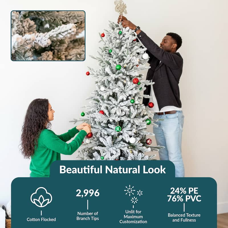 Sunnydaze Stately and Slim Artificial Christmas Tree - Unlit - Flocked