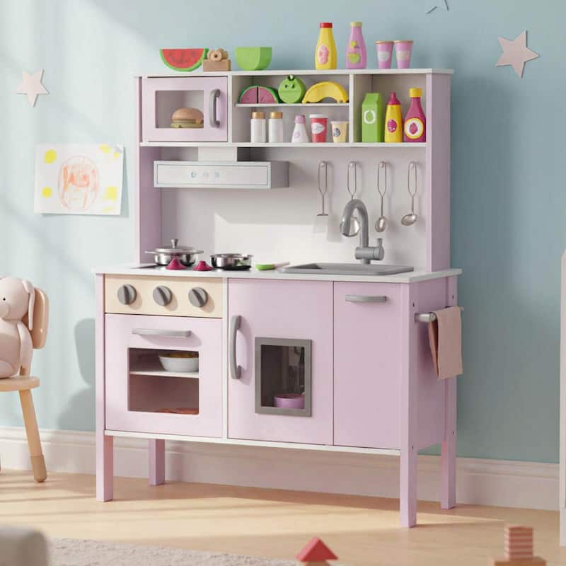 Costway Kids Kitchen Playset Wooden Pretend Play Chef Toy with - See Details