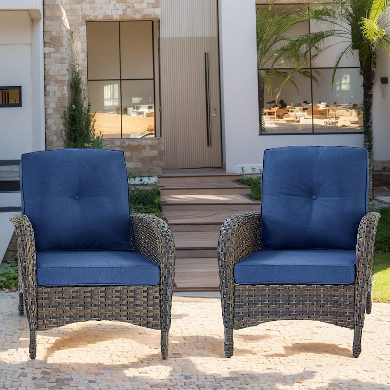 All-Weather Chairs Wicker with Cushion - Brown - Brown - Blue
