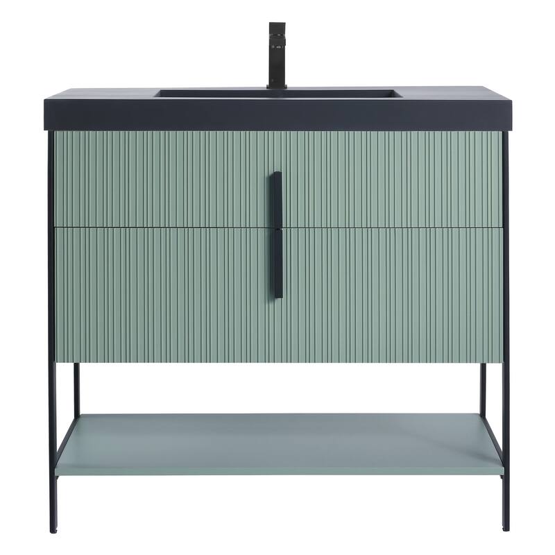 Fine Fixtures Serenity Modern Bathroom Vanity with Black Gel Acrylic Top
