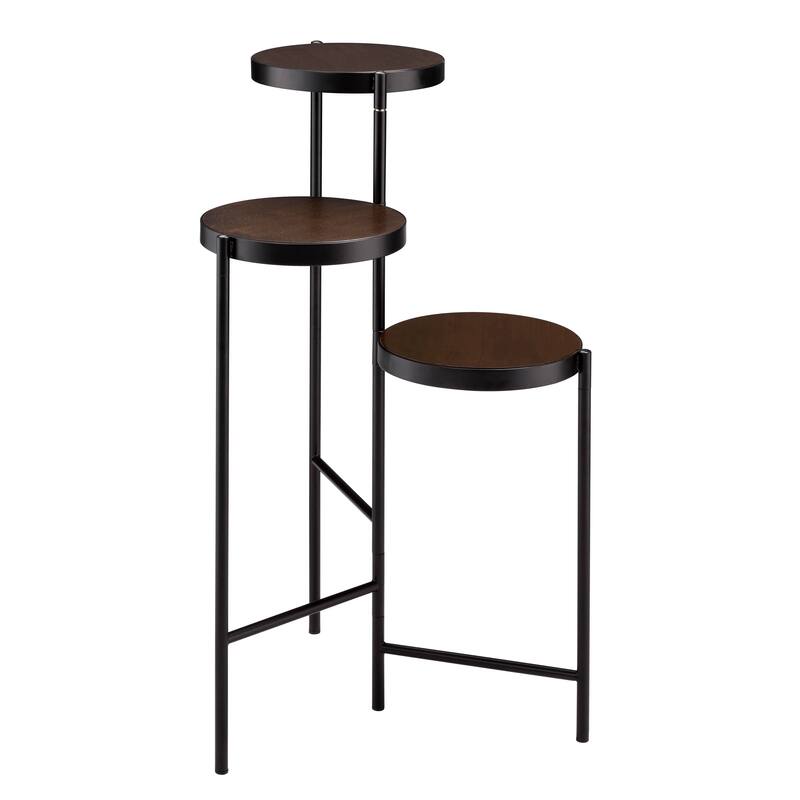 Black and Walnut 3-tier Foldable Plant Stand - Black