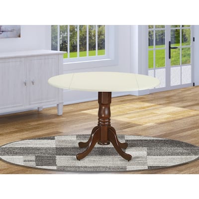 Round Kitchen Table with Drop Leaves - Linen and Mahogany Finish Small Space Dining Table - 42