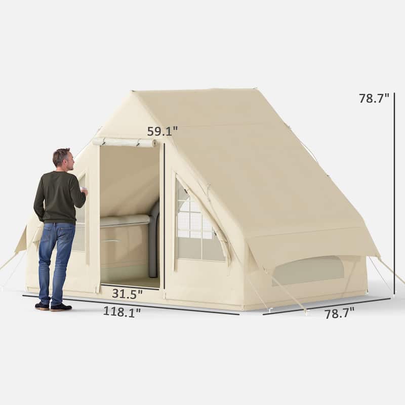 Sand Oxford Fabric Inflatable Camping Tent with Pump and Carry Bag - 118.1" L x 78.7" W x 78.7" H