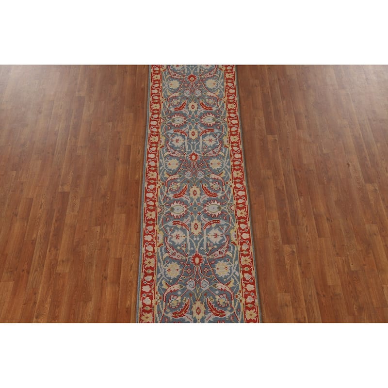 All-Over Blue Heriz Oriental Runner Rug Hand-knotted Wool Carpet - 2'6"x 11'9"