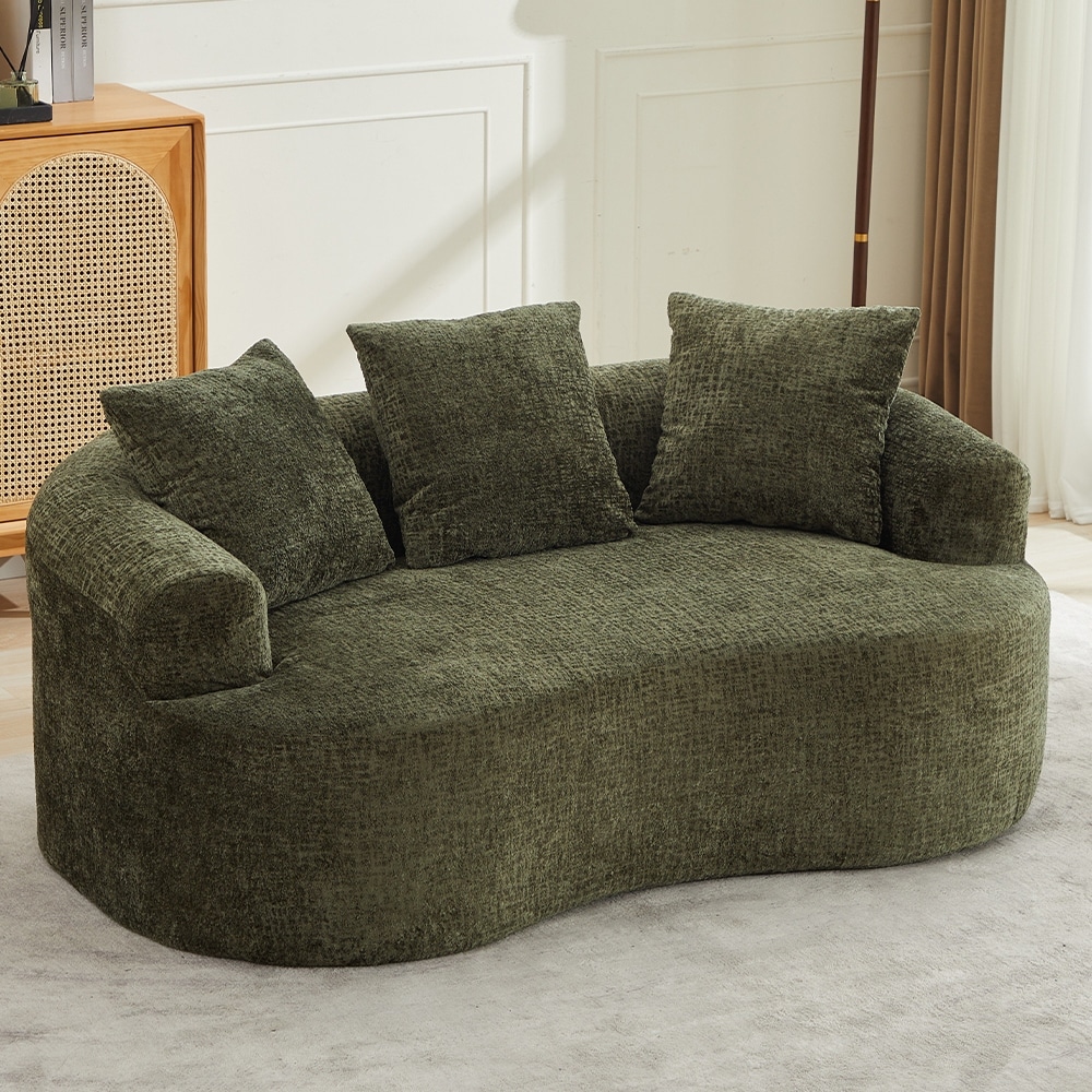 63.2" Modern Small Loveseat Sofa, Chenille Boneless Couch, Deep Seat Sofa with 3 Pillows
