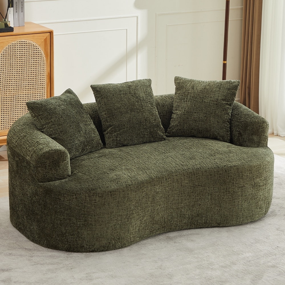 63.2" Modern Small Loveseat Sofa, Chenille Boneless Couch, Deep Seat Sofa with 3 Pillows