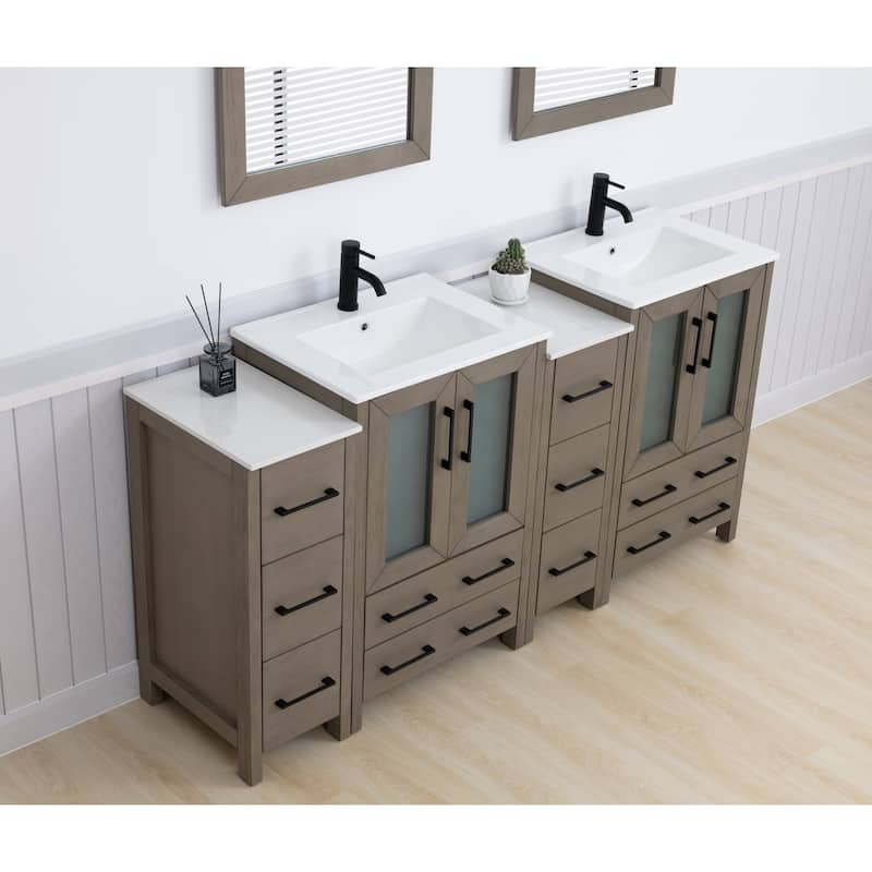 Vanity Art 72 in. Double Sink Bathroom Vanity with Top and Mirrors - 72 X 18.1 X 35.8