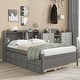 preview thumbnail 2 of 5, Full Size Platform Bed with 3 Storage Drawers, Multi-Functional Wood Full Bedframe with Bedside Bookcase & Twin Size Trundle Bed