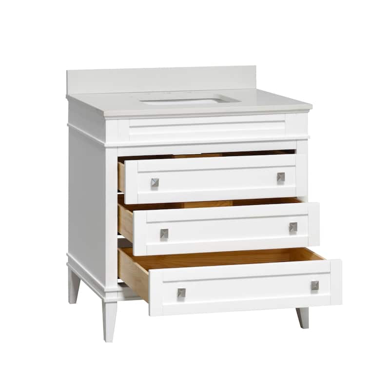 KitchenBathCollection Eleanor 36" Bathroom Vanity with Quartz Top - White