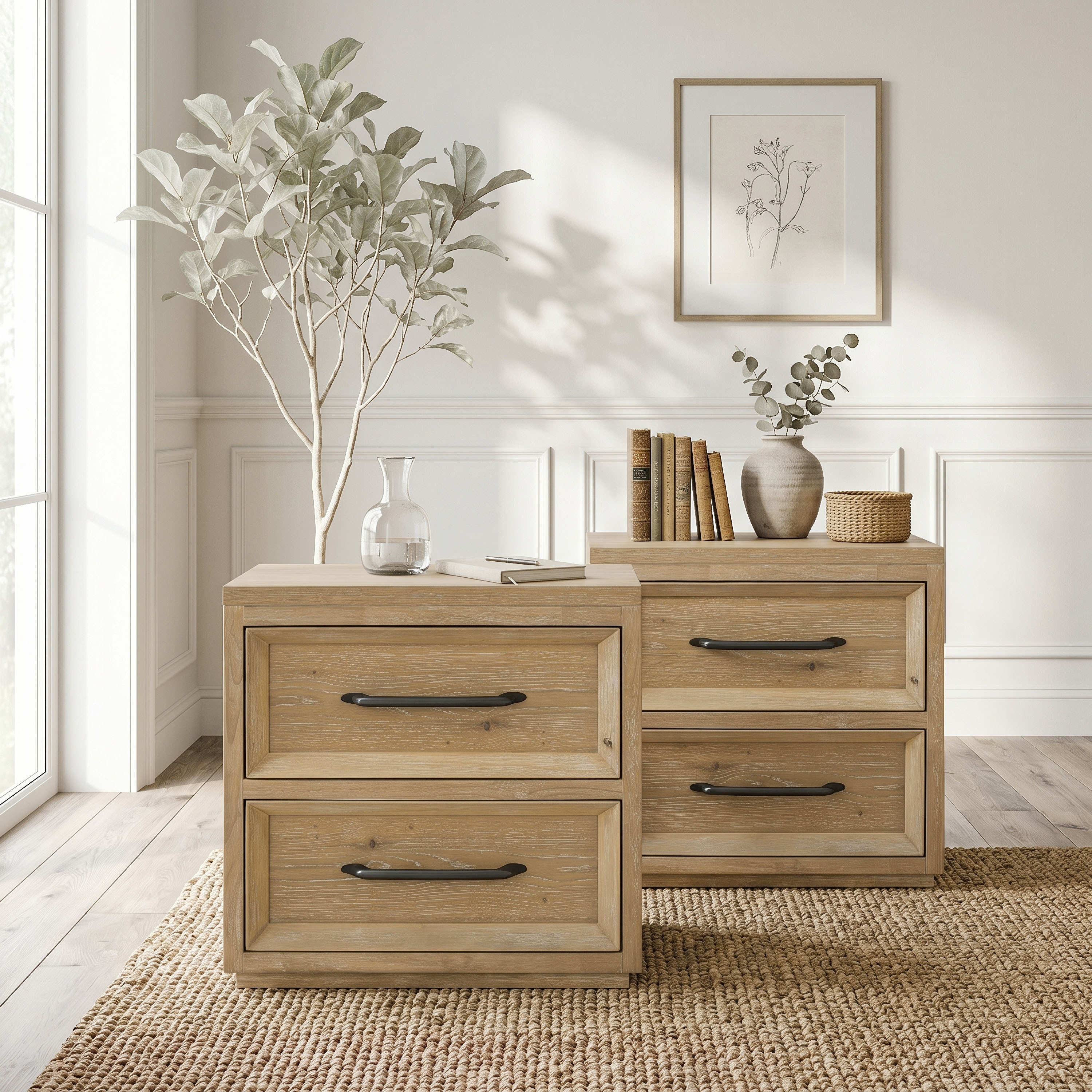 Furniture of America Tupho Natural Wood 2-Drawer Nightstand with USB Ports (Set of 2)