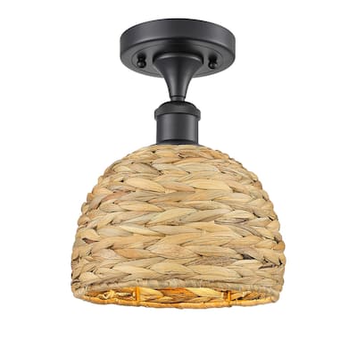 Innovations Lighting Woven Rattan - 1 Light 8" Semi-Flush Mount