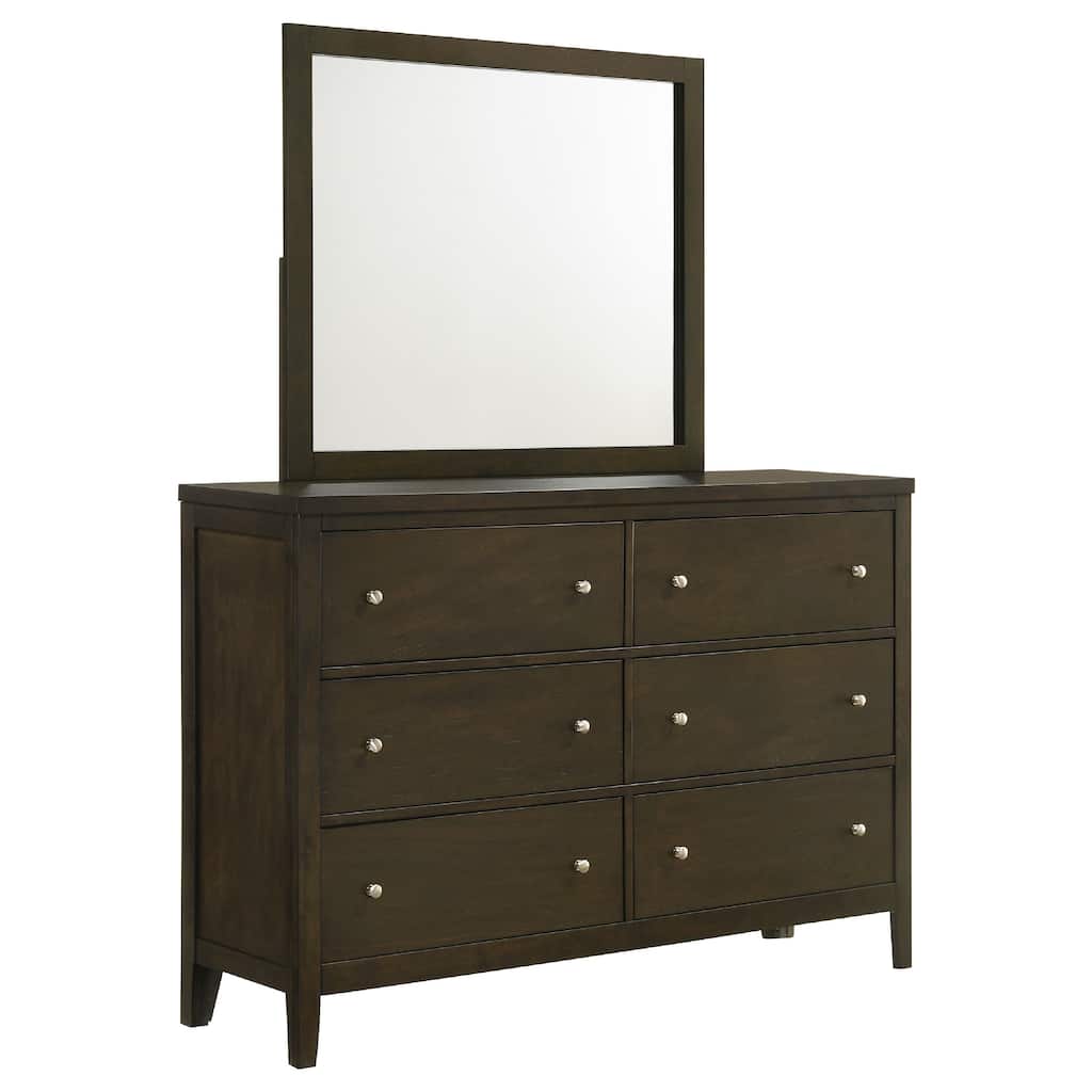 Wlly Wide Dresser with Matching Mirror, 6 Drawers, Dark Brown Wood