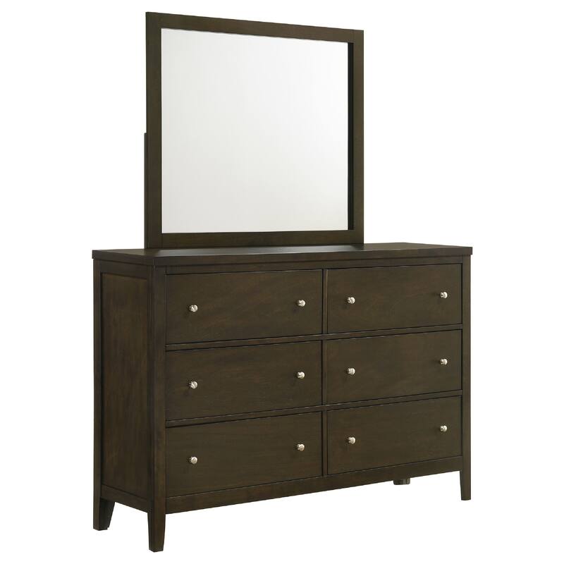 Wlly Wide Dresser with Matching Mirror, 6 Drawers, Dark Brown Wood