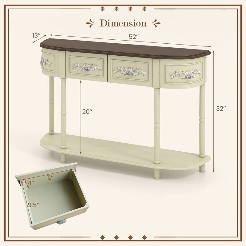 Gymax 52'' Long Sofa Table Retro Curved Console Table w/ Open Shelf
