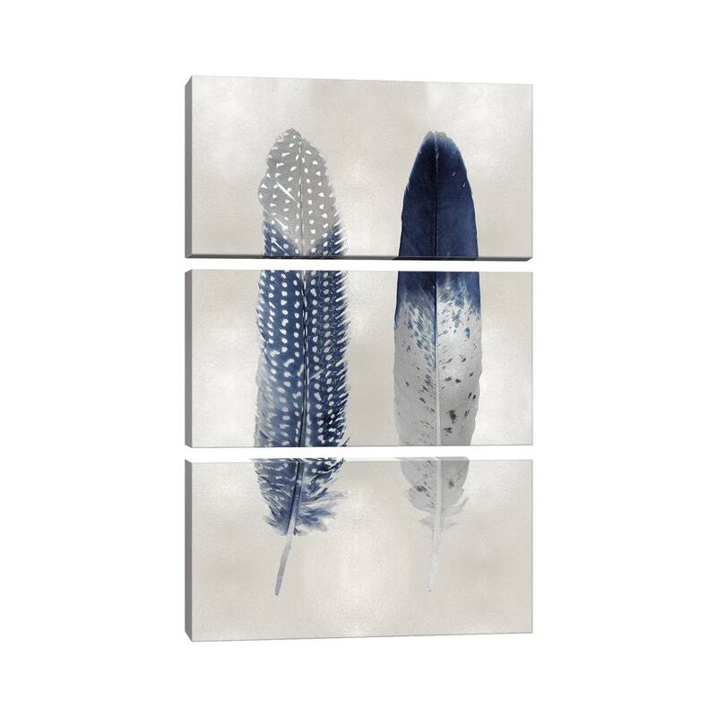 iCanvas "Blue Feather Pair On Silver" by Julia Bosco 3-Piece Canvas Wall Art Set