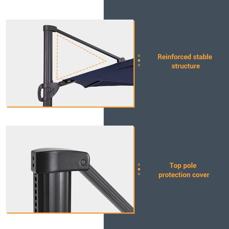 LIVOOSUN 11Ft LED Patio Hanging Octagon Cantilever Umbrella with 360-degree Rotating Canopy