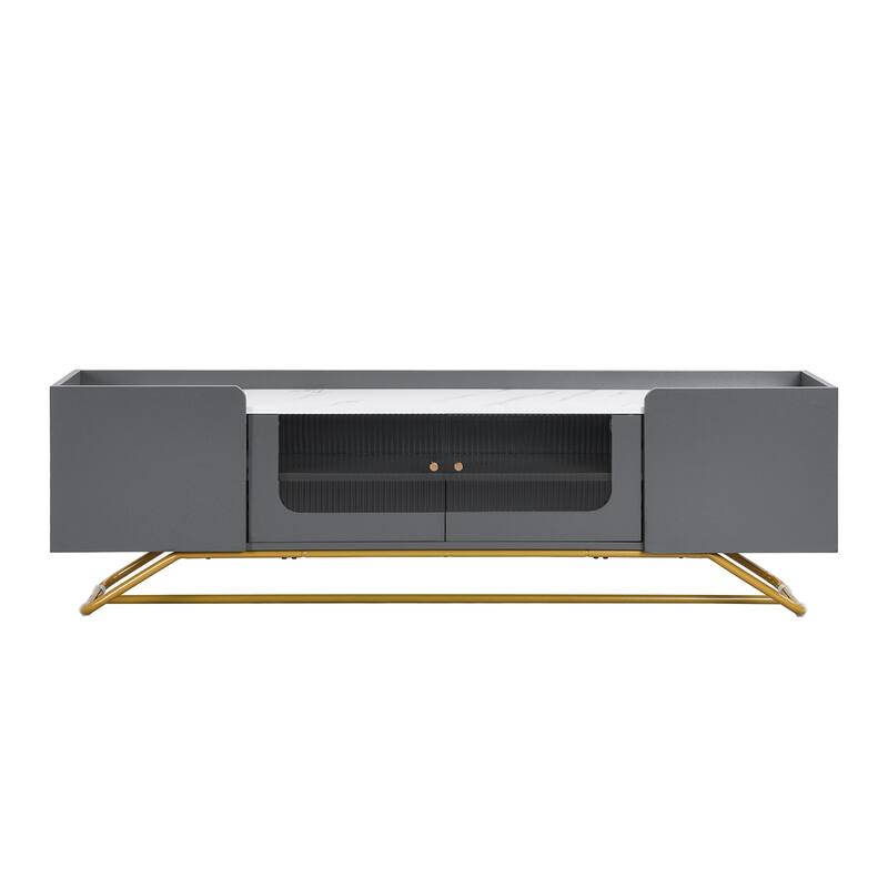 TV Stand, Entertainment Center with Fluted Glass, for TVs Up to 70"