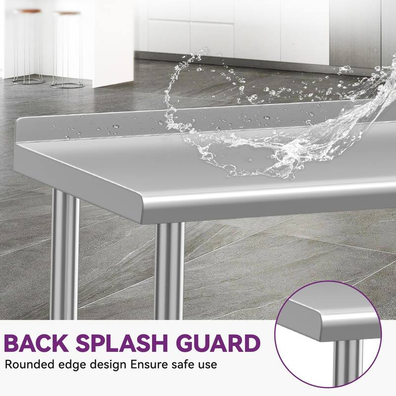 Stainless Steel Table for Prep & Work with Backsplash