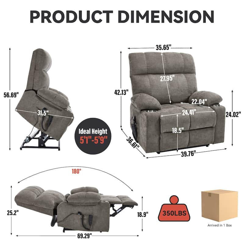 Dual Motor Infinite Position Power Lift Recliner Chair with 8-Point Vibration Massage and Lumbar Heating, Dual Cup Holders