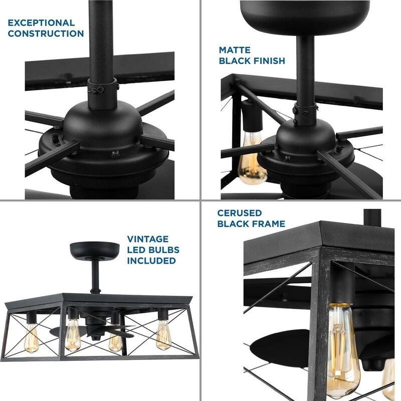 Briarwood Collection 22-Inch 3-Blade Matte Black AC Motor Farmhouse Ceiling Fan - 22 in x 22 in x 17 in