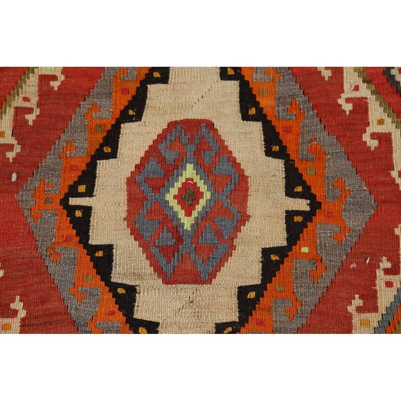Vegetable Dye Kilim Qashqai Persian Antique Rug Handmade Wool Carpet - 4'9"x 12'1"