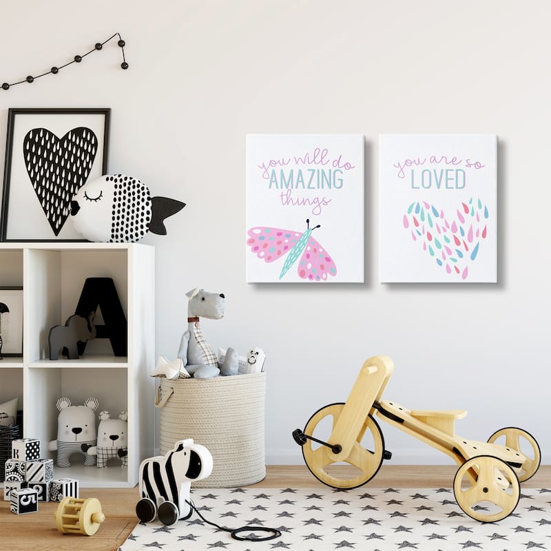 Stupell Pastel Inspirations with Dragonfly Canvas Wall Art Design By Kim Allen (Set of 2)