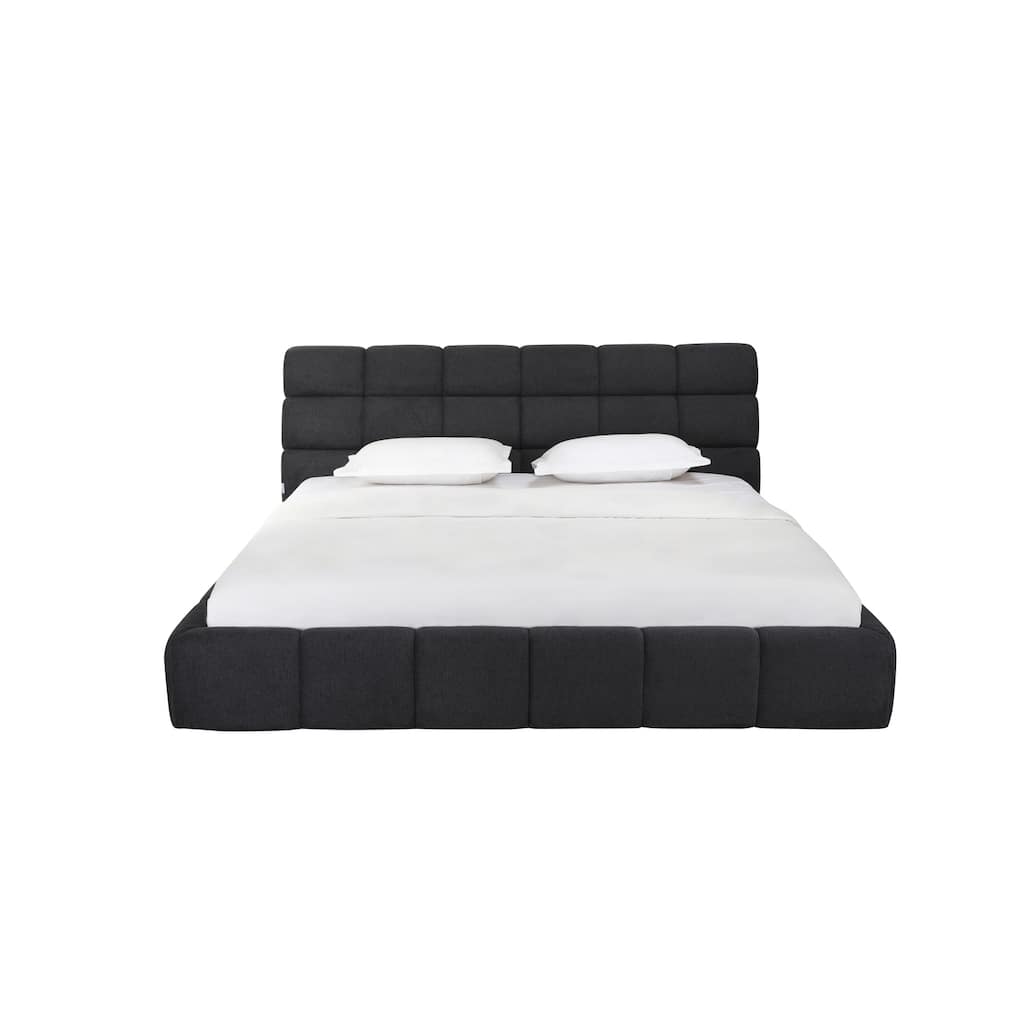 King Size Upholstered Bed - Dark Grey Padded Headboard & Base - Modern Bedroom Furniture