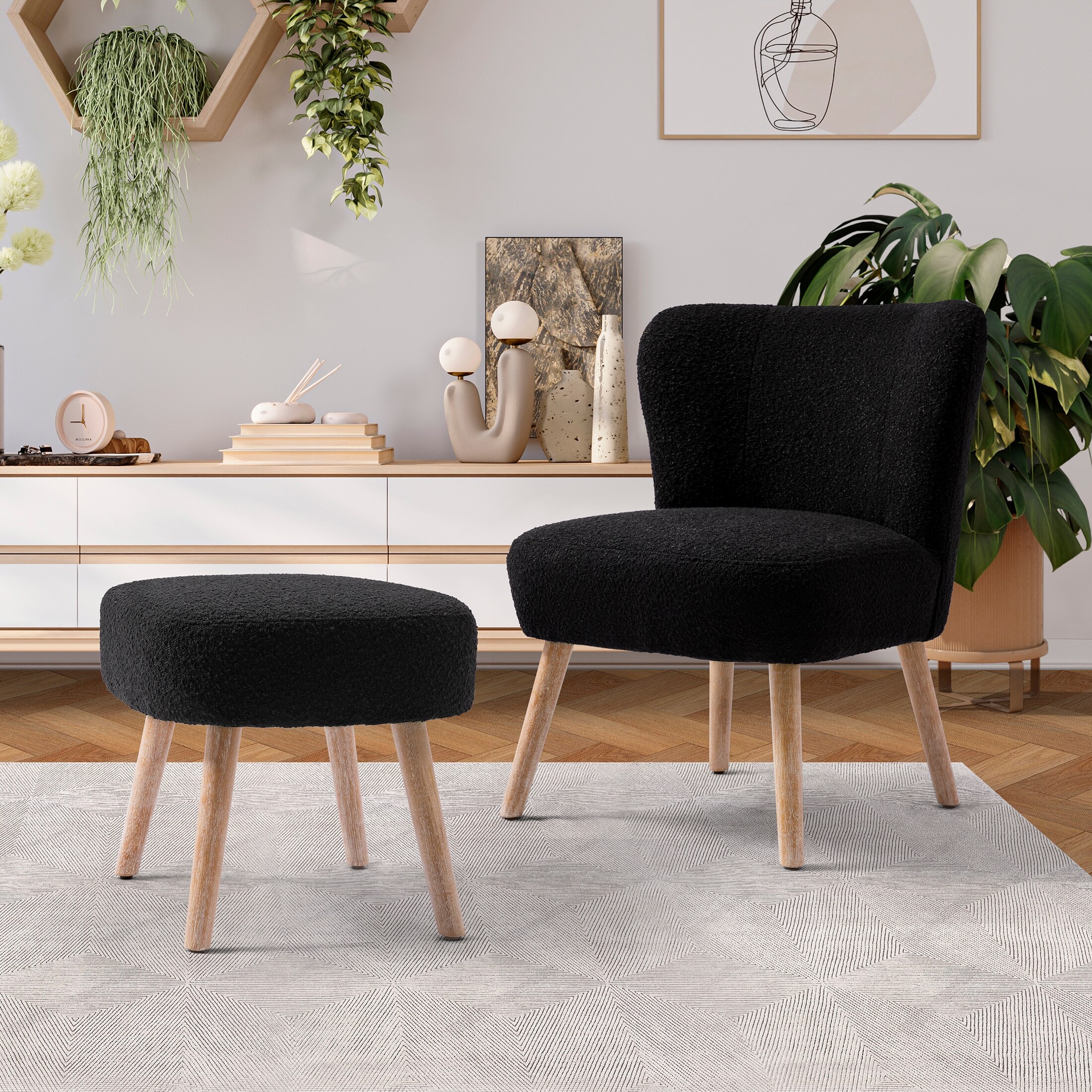 Boucle Polyester Upholstered Living Room Set Stain Resistant 2
