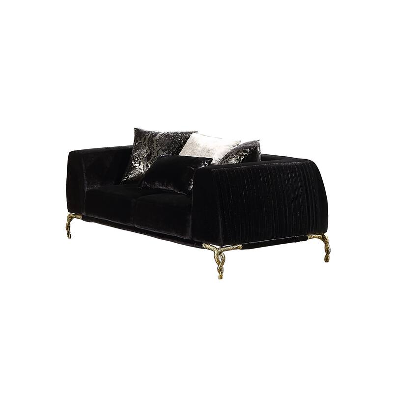 Thick Velvet Fabric Upholstered Loveseat Made With Wood Finished In Black