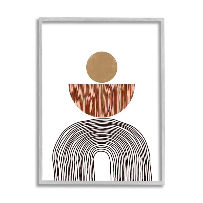 Stupell Boho Shapes Stacked Abstract Round Curves Brown White Framed Wall Art