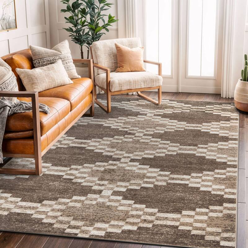 Modern Geometric Area Rug - Beige - 5' x 7'
