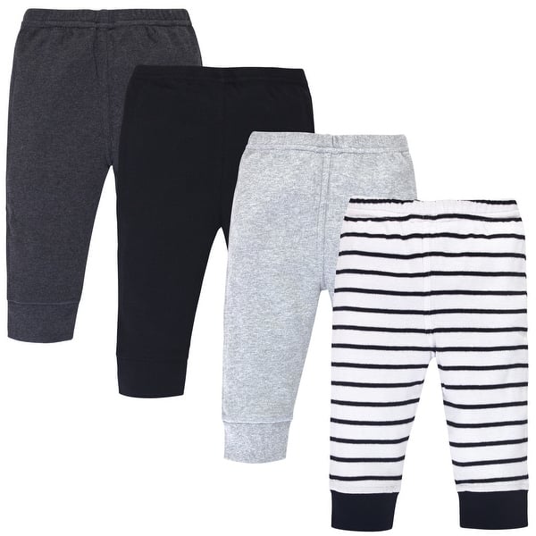 slide 1 of 1, Touched by Nature Baby and Toddler Organic Cotton Pants 4pk, Gray Black Stripe 18-24 Months - Gray Black Stripe